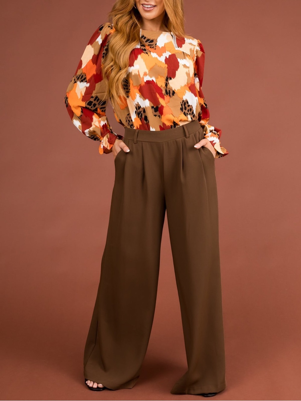 New Chocolate brown Elastic Waist Wide Leg Dress Pants size large